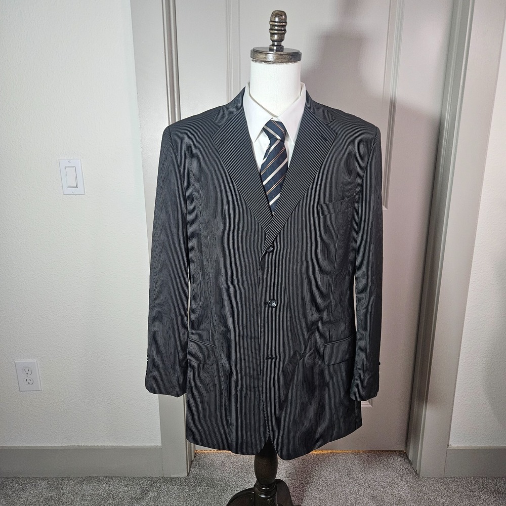 Caravelli Suit Blazer Men‎ 44L Superior 150'S Black White Striped